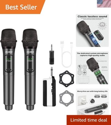 Wireless Microphone,Professional Dual Handheld Cordless Dynamic Mic System wi...