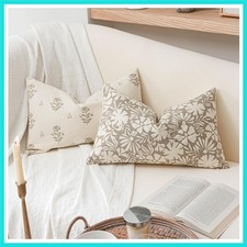 Taupe Farmhouse Decorative Lumbar Throw Pillow Cover 12X20 Set of 2, Floral N...