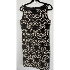 Ann Taylor Dress 8 Black Scroll Print Sleeveless Sheath Work Professional Mod