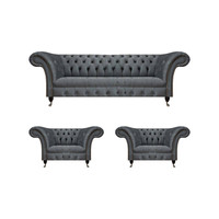 Graue Garnitur Chesterfield SitzmöBel Designer Couch 2X Polstersessel
