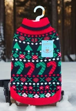 NWT Pupteck Dog Sweater Christmas Holiday Red Green Candy Cane S/M