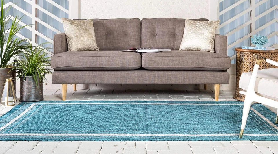 Outdoor Border Collection Area Rug - Soft Border (8'x 11' 4" Rectangle, Teal/... - Image 3 of 4