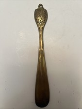 VINTAGE MCM BRASS 8" ETCHED LEAVES DESIGN SHOE HORN/ Spoon.