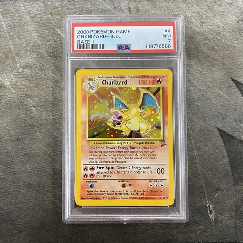 2000 Pokemon Game Charizard Holo, Base Set 2 II, PSA 7 Near Mint NM #4/130 SWIRL