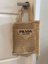 NWT Prada Raffia Crochet Tote Bag Naturale Co...