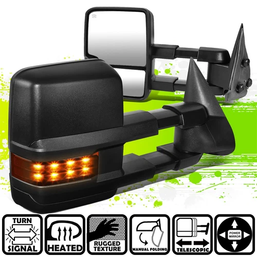 Powered Heated LED Amber Turn Signal Towing Mirrors for Sierra Silverado 03-07
