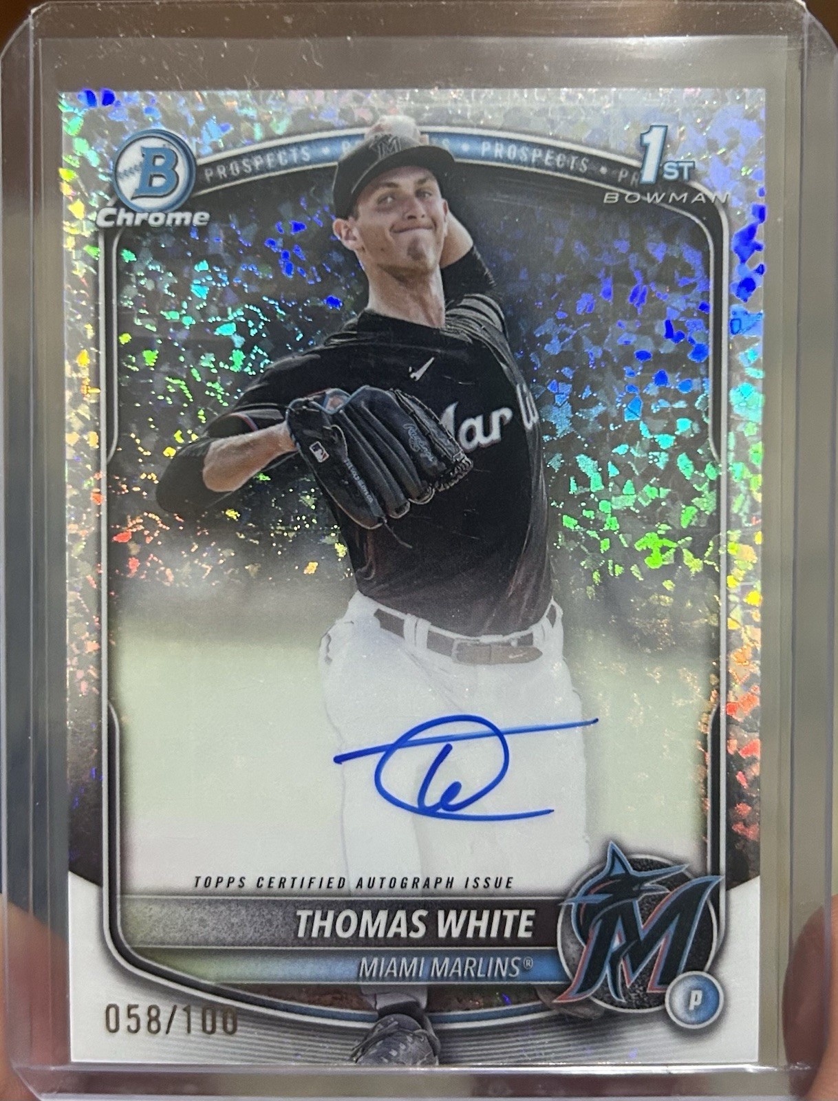 2025 Bowman Thomas White #CPA-TW Chrome Prospect 1st Auto Mini-Diamond Ref /100