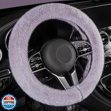 LACDL Fuzzy Winter Steering Wheel Covers for Women, Warm Cute Fluffy Car Whee