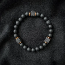 Mens Premium Matte Black Onyx with Lava Beads Grounding Protection Bracelet