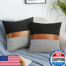 22x22 Boho Farmhouse Decorative Striped Black Pillow Covers Set of 2