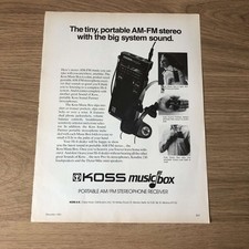 GRAM107 MAGAZINE ADVERT 11X8 KOSS MUSIC BOX: PORTABLE HI-FI