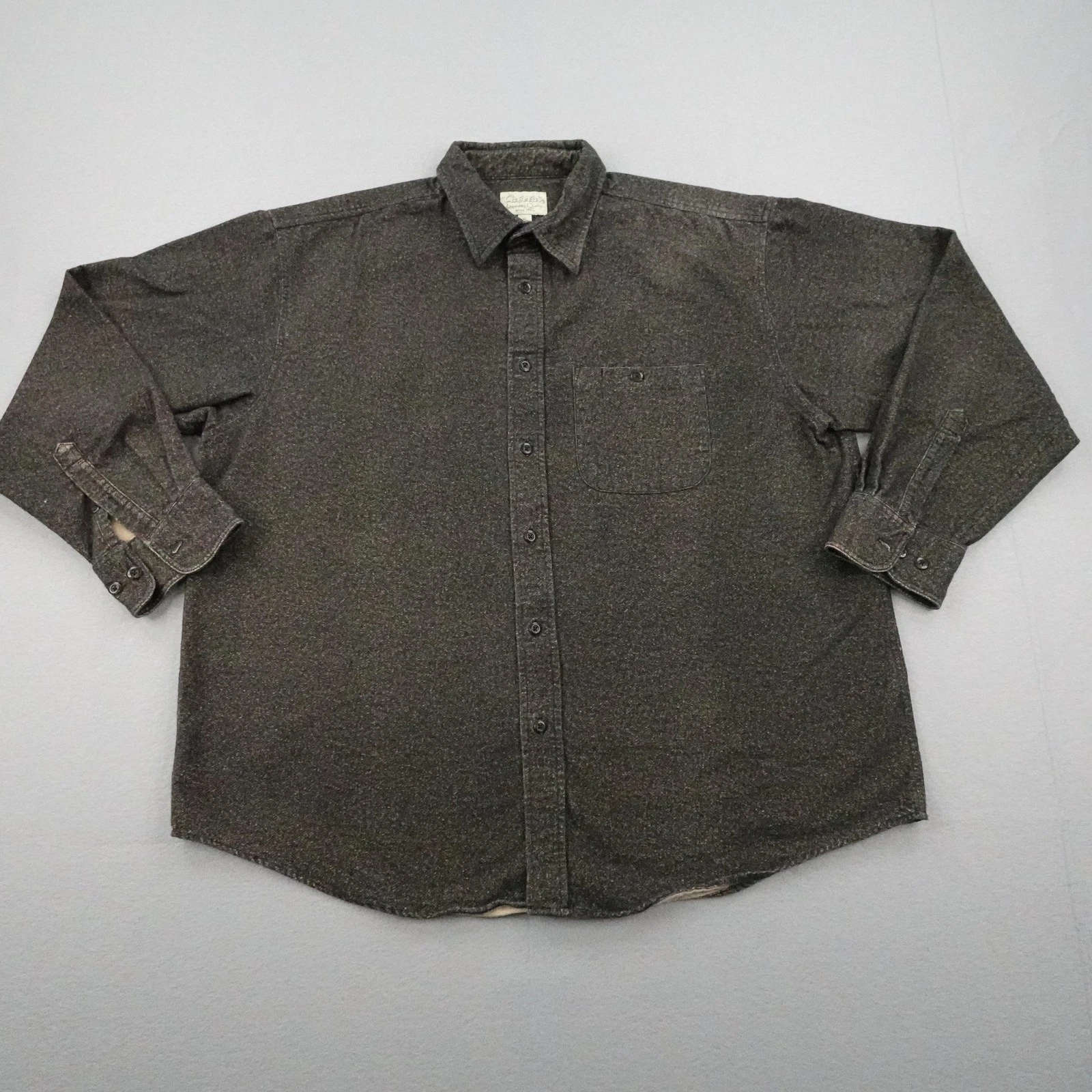 Cabelas Shirt Mens XL Brown Static Chamois Flannel Button Up Thick Overshirt