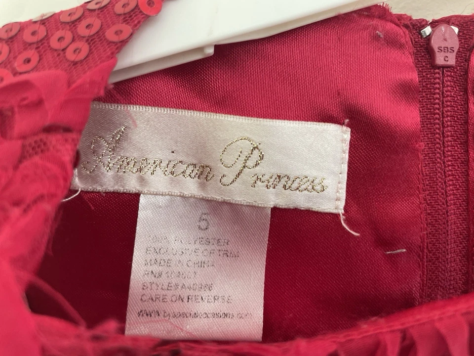 Vestido sin mangas American Princess niños niñas rojo liso lentejuelas floral poliéster 5 Foto 2 de 4
