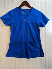 Womens Small Grey's Anatomy Scrub Top Medical Dental Blue Barco Active Button