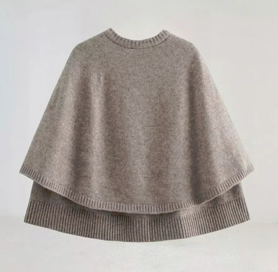 ZARA MINK WOOL BLEND KNIT CAPE JACKET BUTTON UP ROUND NECK