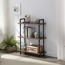 ivinta 3-Tier Wood Heavy Duty Bookcase Storage Shelves Bookshelf with Pipe Frame