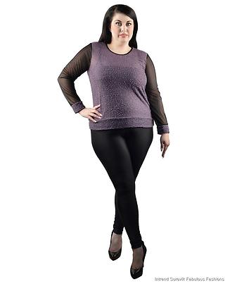 Junior Plus Size 3XL Kika Purple Long Sleeve Sheer Top  Blouse