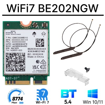 Intel BE202 M.2 NGFF WiFi 7 Card Tri-band BT 5.4 Network Card Internal Antennas