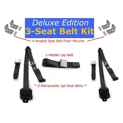 68-72 Chevrolet C10 Truck Complete Seat Belt Kit 3pt Black