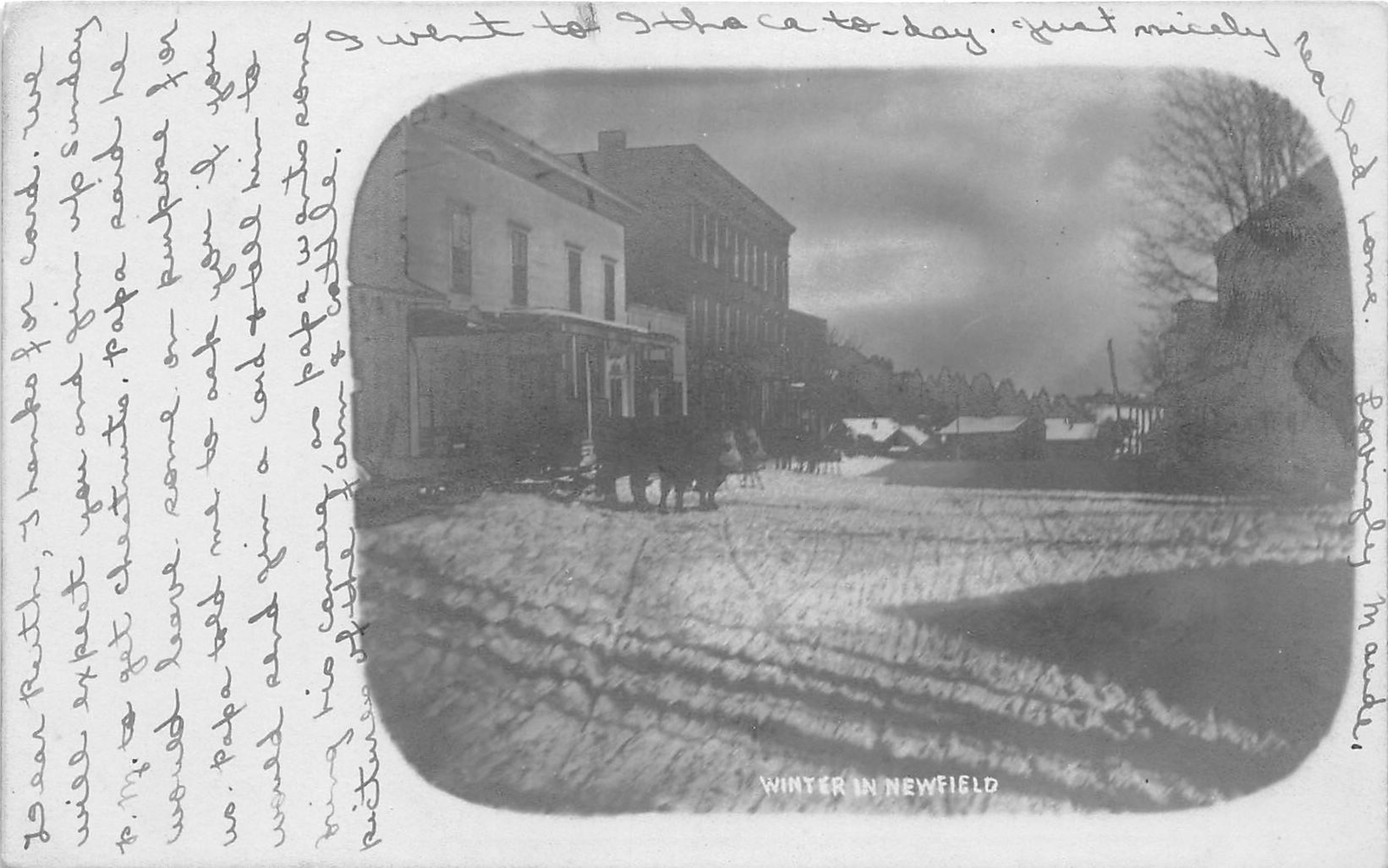 H17/ Newfield New York RPPC Postcard 1906 Winter Scene Stores Buildings