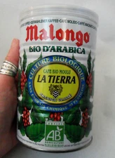 EMPTY French Organic Coffee TIN BOX Plastic Lid Malongo Bio d'Arabica, La Tierra