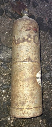 EMPTY Prest-O-Lite acetylene cylinder tank HVAC jewlery 14 Inchs Tall