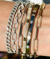 14K Yellow Gold Diamond Paper Clip Bracelet 7 Inches New with Tags