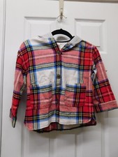 Wonder Nation Girls' Plaid Shacket with Hood - Red Tartan-Medium 7/8 -NWT