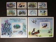 Antigua: 1987 Marine Life kompletter postfrischer Satz inkl. 2 Kleinbögen