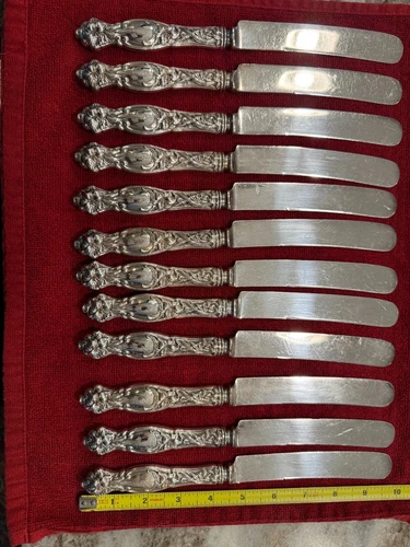 12 Pc Frontenac By International Old  Sterling Silver Dinner Knifes 9 7/8” Mono