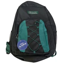 NWT Bazic Backpack Book Bag Black Green Back to School Sports Bag