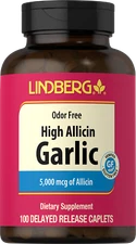 Garlic Pills 5000mg | 100 Caplets | High Allicin Odorless Garlic | by Lindburg