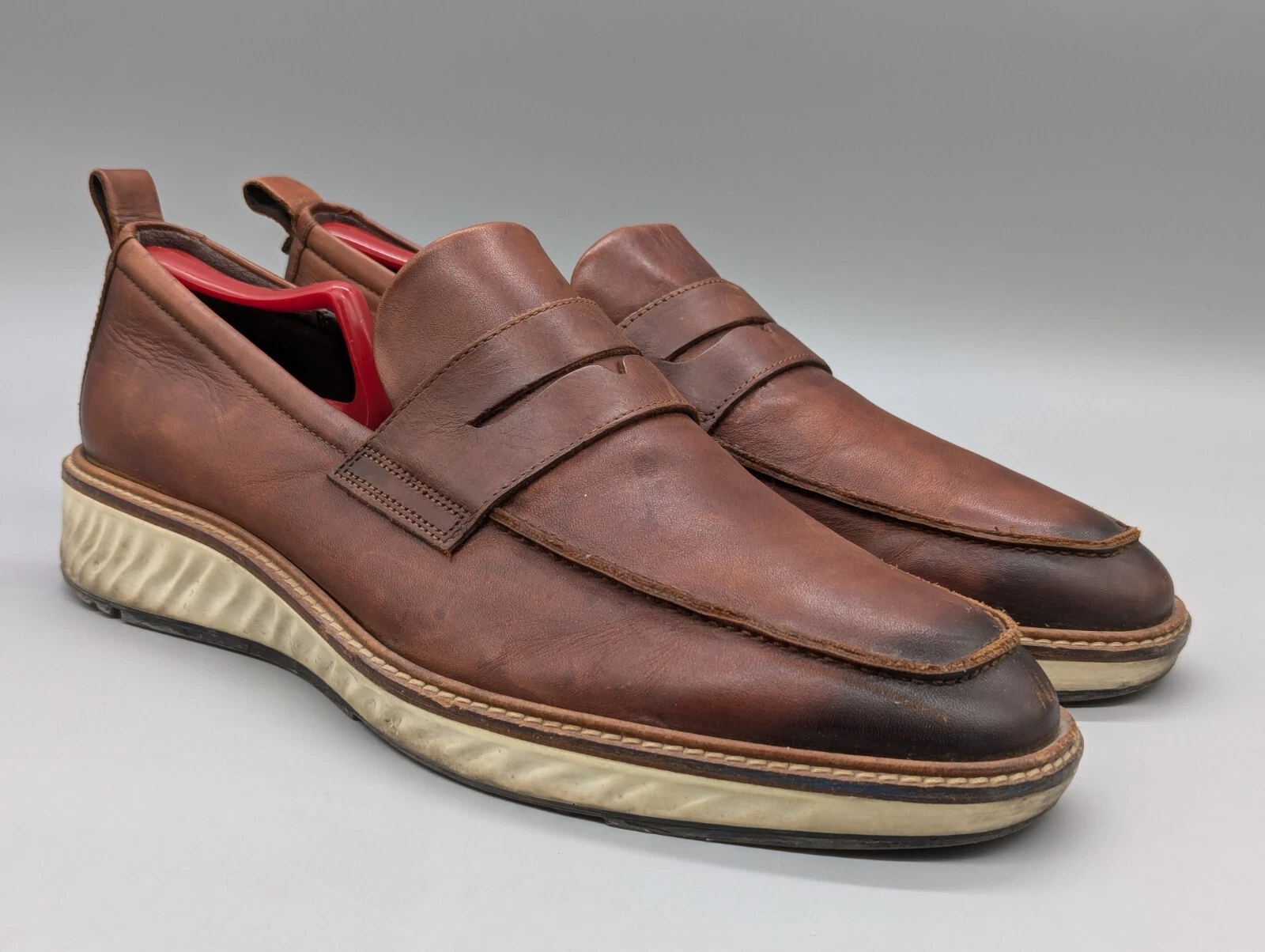 Scarpe mocassini penny ECCO ST.1 ibride in pelle marrone cognac taglia 11