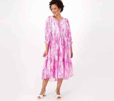 Destination 365 Regular Printed Midi Dress-Pink Ikat-XS A607283 NEW