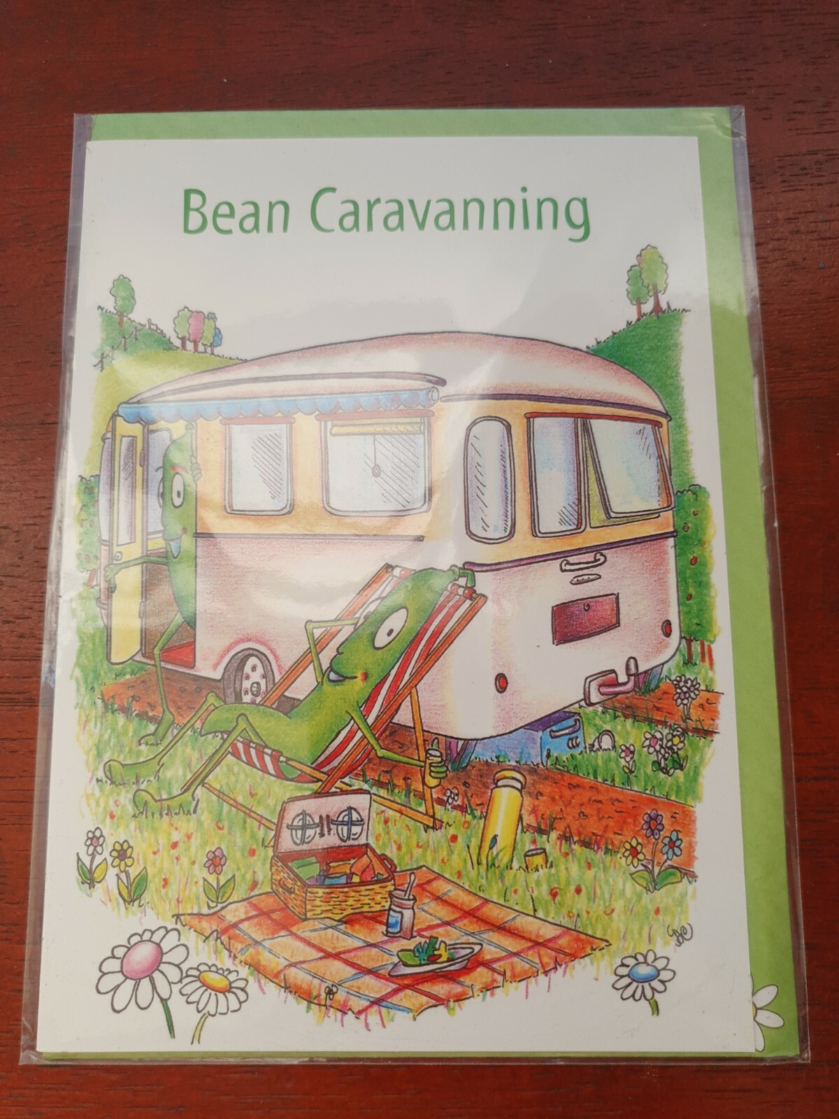 BLANK greetings card funny card Bean Caravanning birthday card caravan holidays