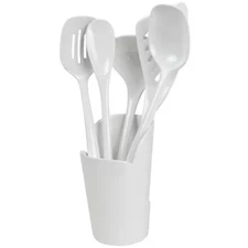 White Utensils and Crock (Set of 6)