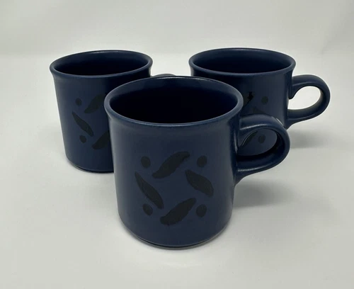 Pfaltzgraff Blue Pinwheel Coffee Tea Cups Mugs Made in USA Vintage Set Of 3