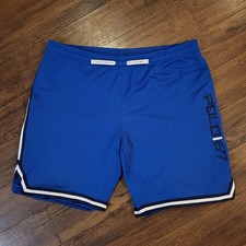 Vintage Ralph Lauren Polo Sport 67 Basketball Shorts Mens L Blue Mesh Drawstring