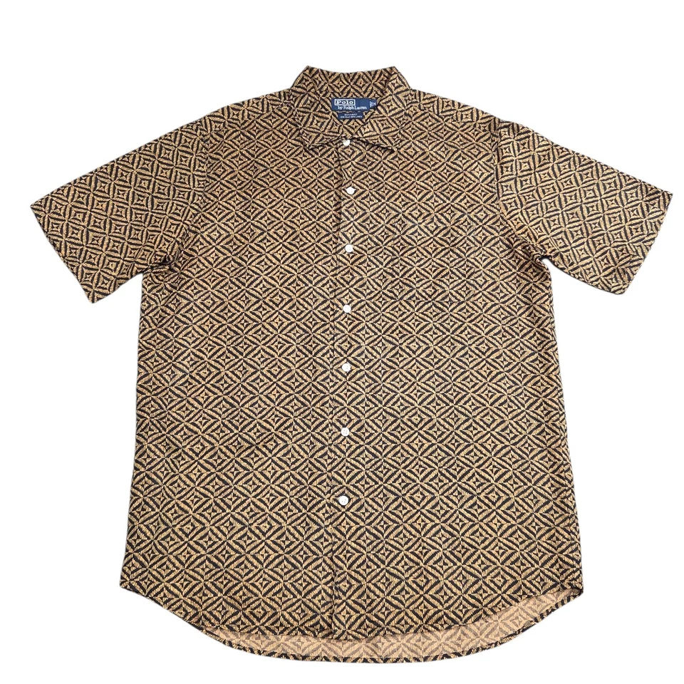 Polo Ralph Lauren Shirt Mens Medium Japanese Pattern Bonnard Silk Linen Aloha - Image 3 of 4
