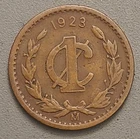 1923 Mo Mexico 1 Centavo Coin - Bronze - Mexican Golden Eagle Crest