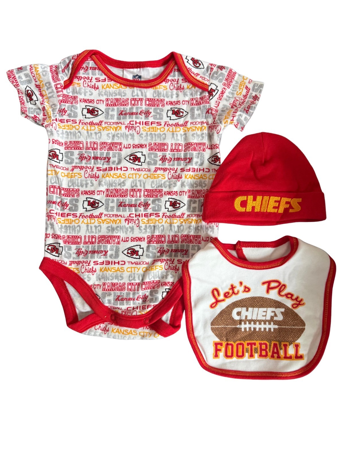 Kansas City KC Chiefs Baby 3pc Bodysuit Bib and Hat sz 3-6 mos NWT