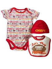 Kansas City KC Chiefs Baby 3pc Bodysuit Bib and Hat sz 3-6 mos NWT