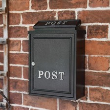 Black "Oxford" Wall Mounted Post Lettert Box with Silver Text