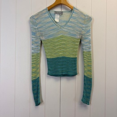 Y2K Missoni Space Dye Lettuce Hem Ribbed Knit Crop Top Women Size S Indie Luxury