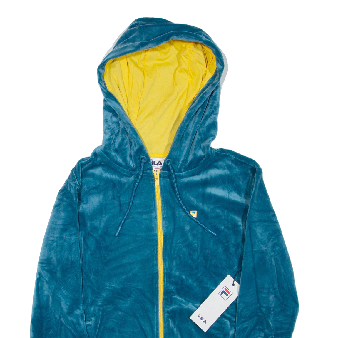FILA Velour felpa donna blu con cappuccio zip intera XS