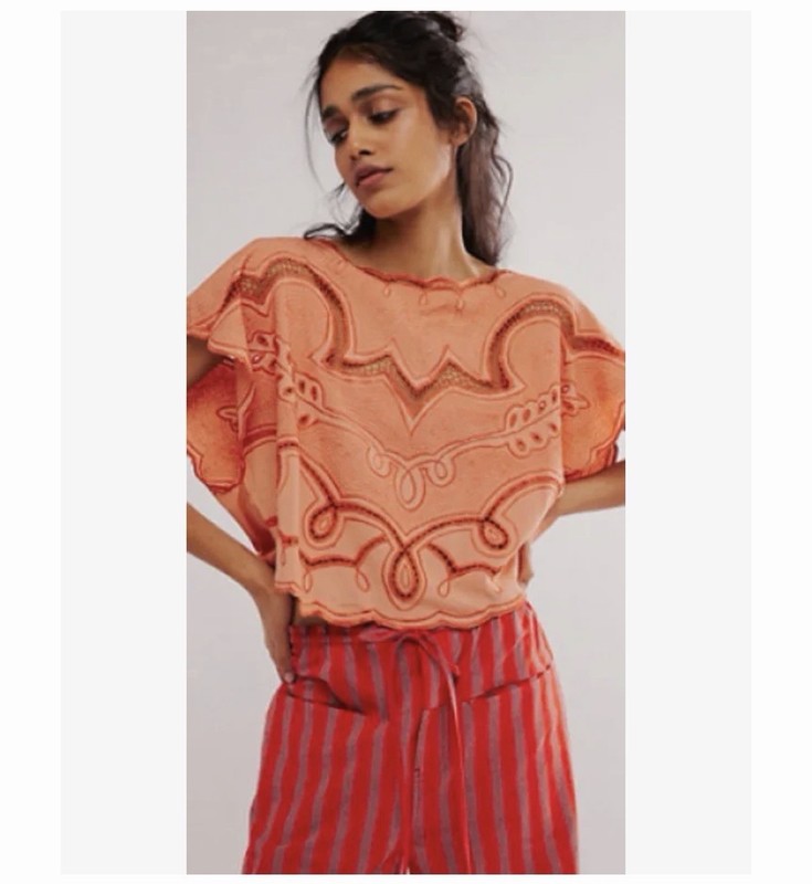 Free People Jen’s Pirate Booty Nashville Lace Blouse Embroidered Scallop- size M