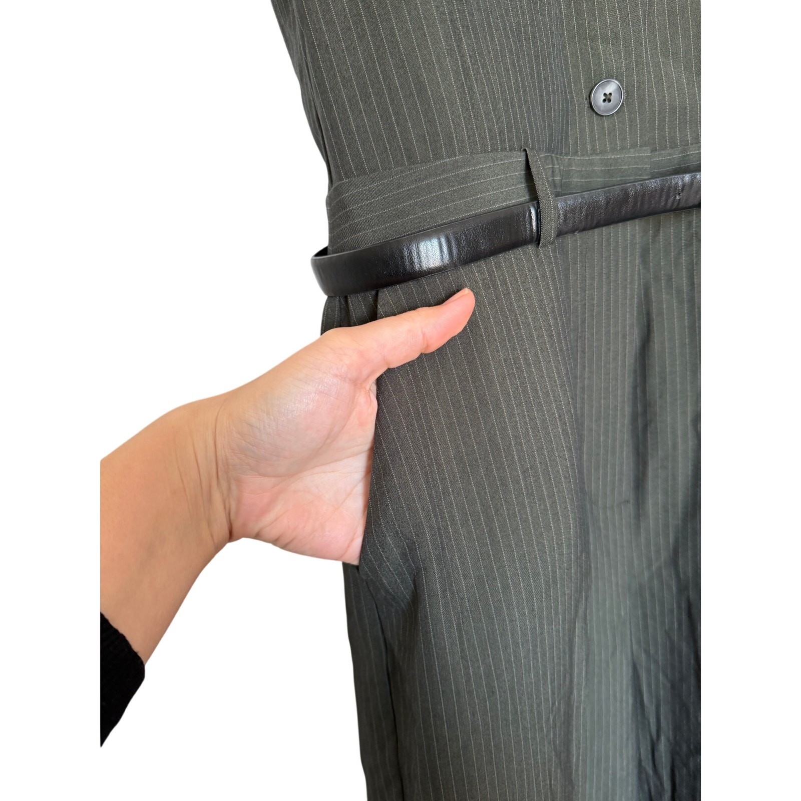 Mango Pinstripe Sleeveless Jumsuit Size Medium Suiting Stripes V Neck Formal NEW thumbnail 6