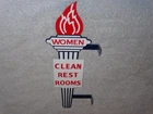VINTAGE STANDARD GASOLINE TORCH WOMAN RESTROOM 13" METAL GAS & OIL BATHROOM SIGN