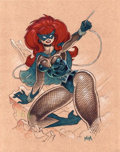 SEXY BLACK WIDOW ORIGINAL COLOR DRAWING