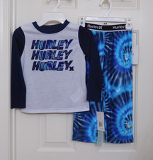 NWT 2pc Hurley Long Sleeve Logo Shirt  Flannel Pants Pajamas sz 4 6 or 8